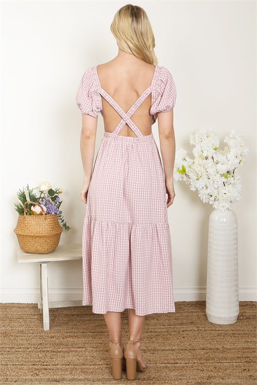 DUSTY PINK SQUARE PATTERN MIDI DRESS