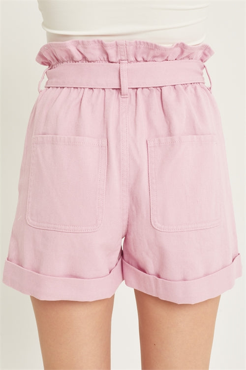 BELTED PAPERBAG DENIM SHORTS