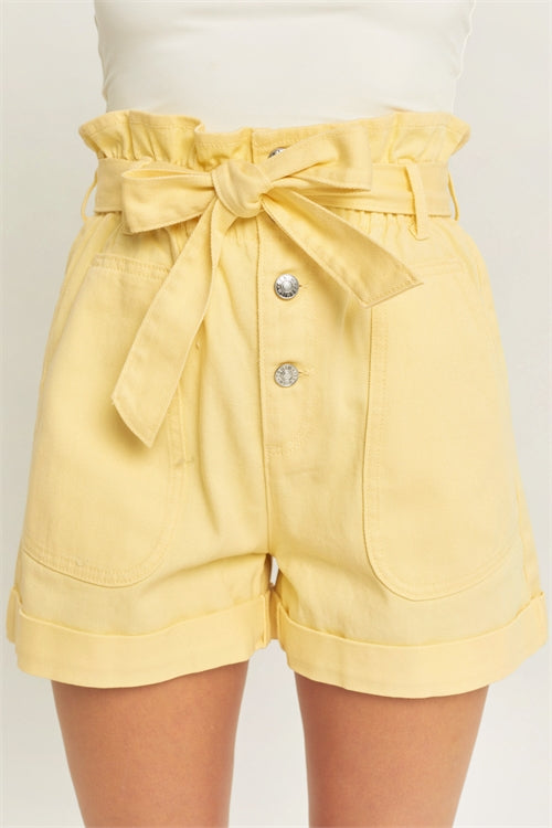 BELTED PAPERBAG DENIM SHORTS