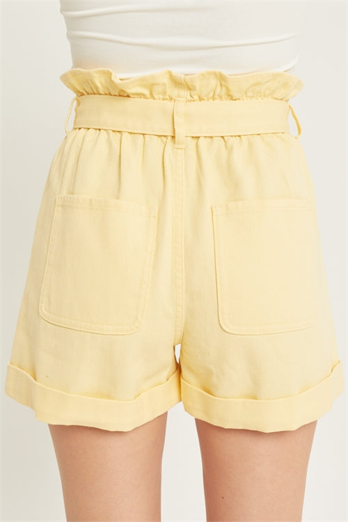 BELTED PAPERBAG DENIM SHORTS