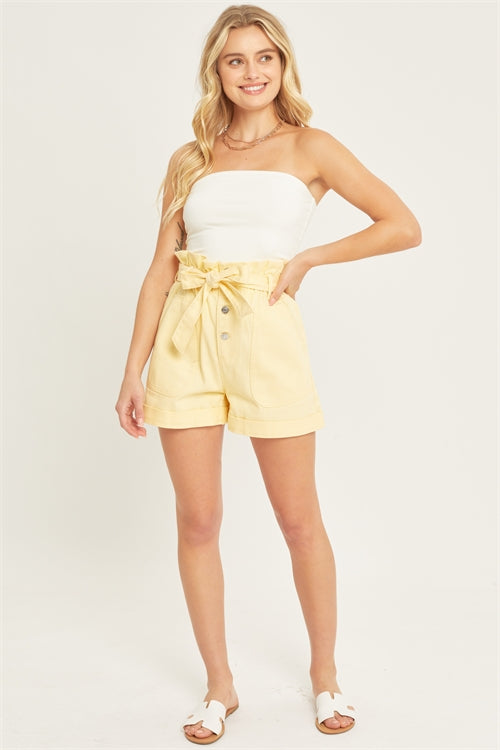 BELTED PAPERBAG DENIM SHORTS